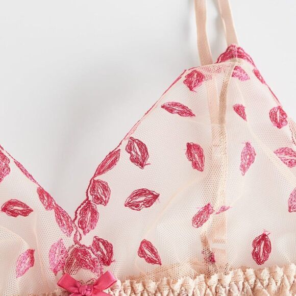 💋 NWT Hanky Panky Sheer Tulle Mesh Lips Kisses Mmmwah Bralette SIZE XS - Picture 11 of 16